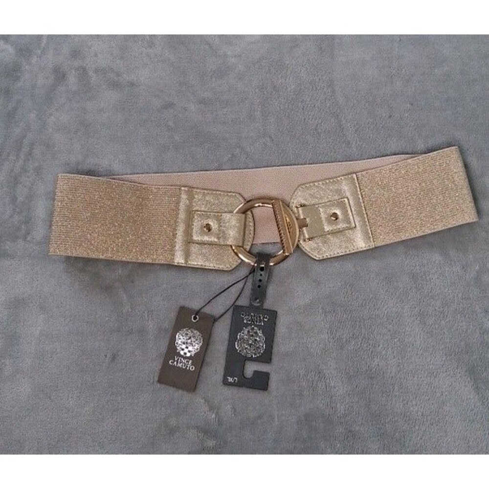 NWT Vince Camuto Wide Elastic Belt Women's L/XL Gold Logo Buckle Y2K